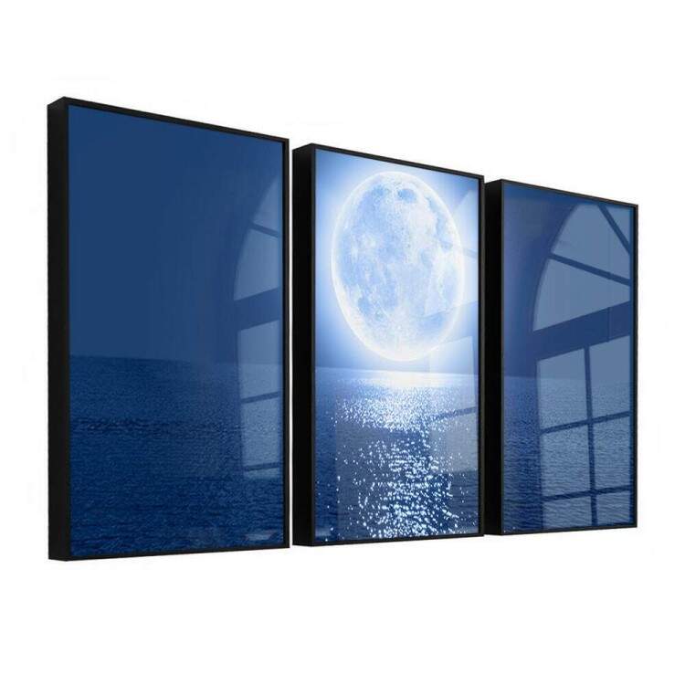 Kit 3 Quadros Decorativos Lua no Mar
