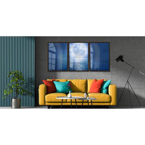 Kit 3 Quadros Decorativos Lua no Mar