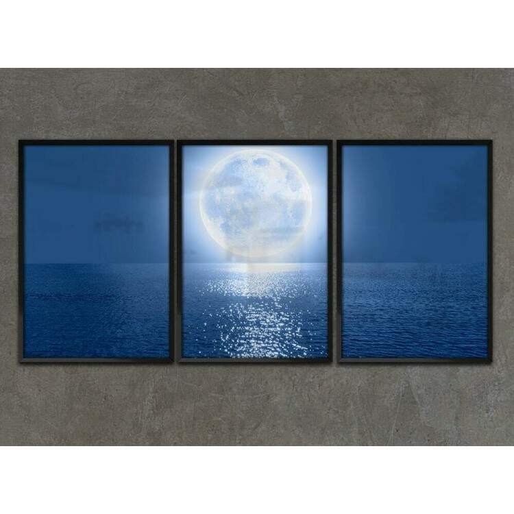 Kit 3 Quadros Decorativos Lua no Mar