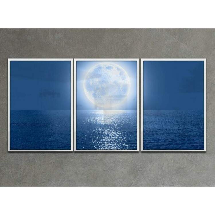 Kit 3 Quadros Decorativos Lua no Mar