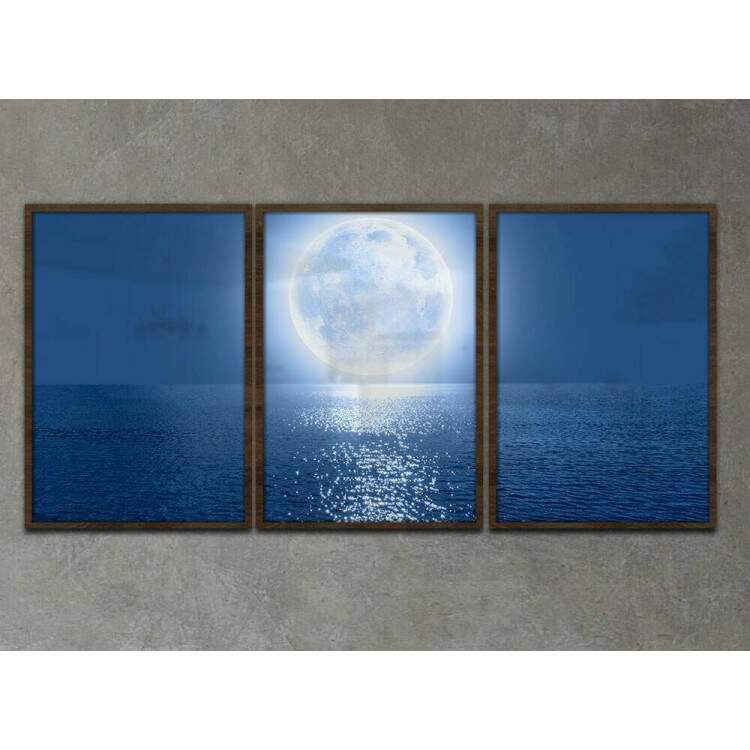 Kit 3 Quadros Decorativos Lua no Mar