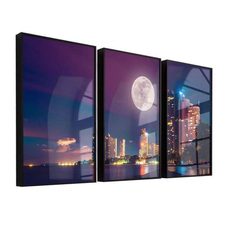 Kit 3 Quadros Decorativos Luar na Cidade Iluminada