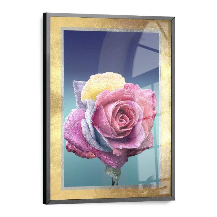 Quadro Decorativo Flor Rosa com Borda Dourada