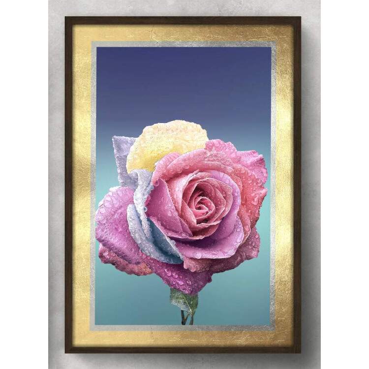 Quadro Decorativo Flor Rosa com Borda Dourada