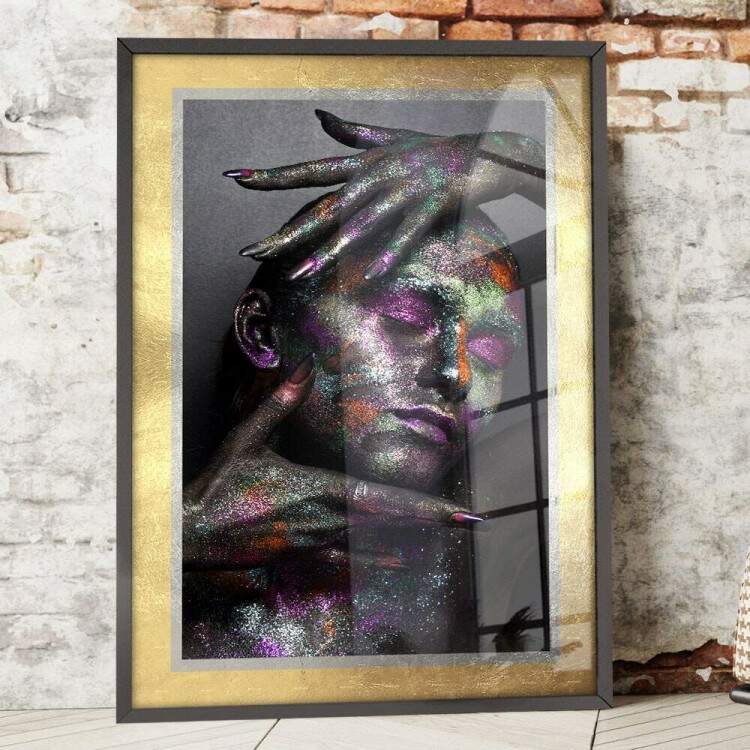 Quadro Decorativo Mulher com Glitter Colorido