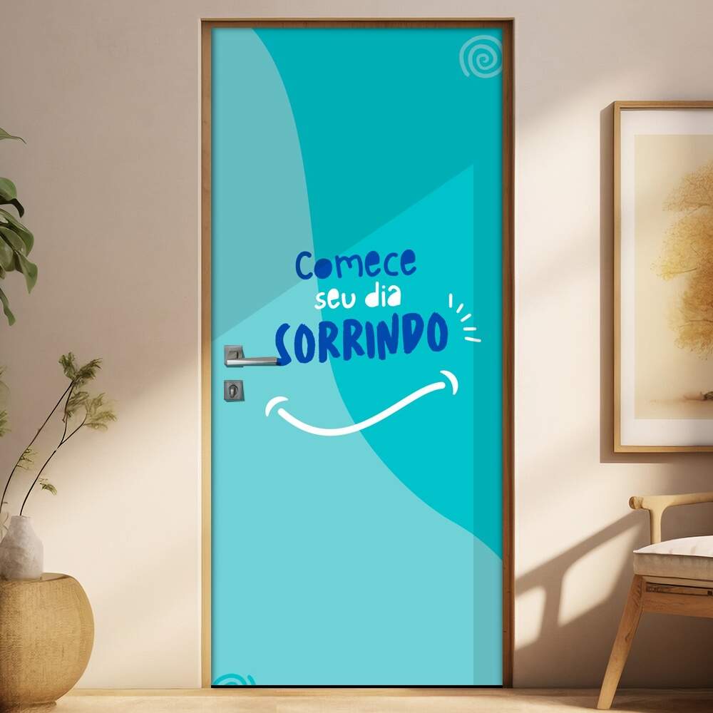 Adesivo Para Porta Comece Seu Dia Sorrindo