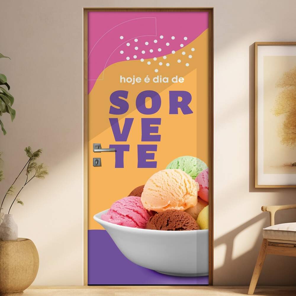 Adesivo Para Porta Hoje  Dia De Sorvete