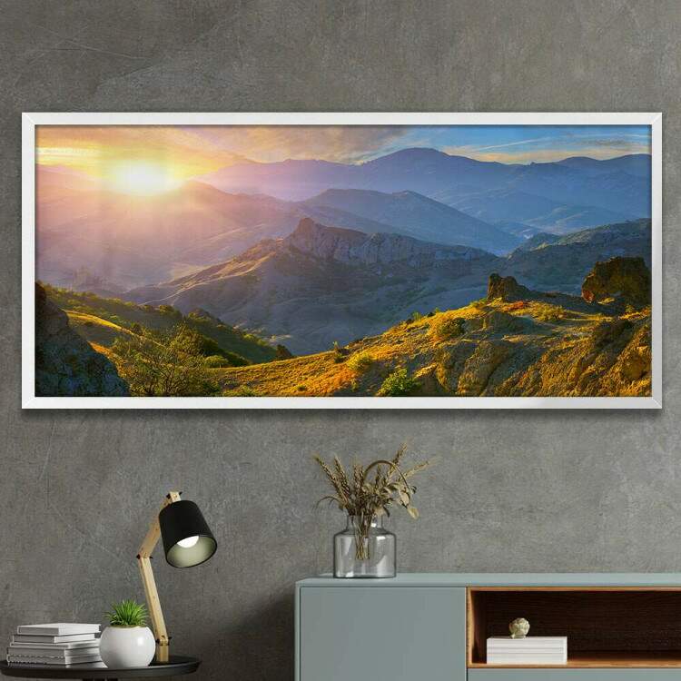 Quadro Decorativo Slim Montanha No Por do Sol