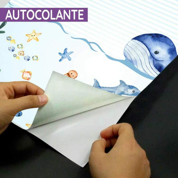 Papel de Parede Paisagem Fundo do Mar Desenho de Baleia MP