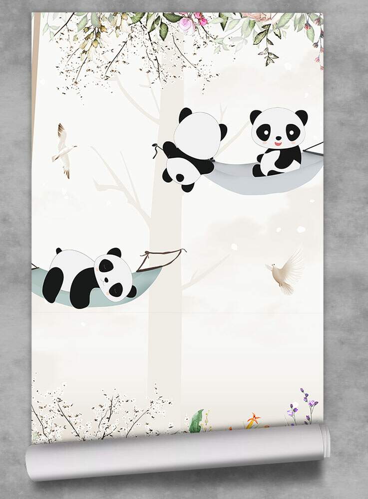 Papel de Parede Panda na Rede com Flores MP