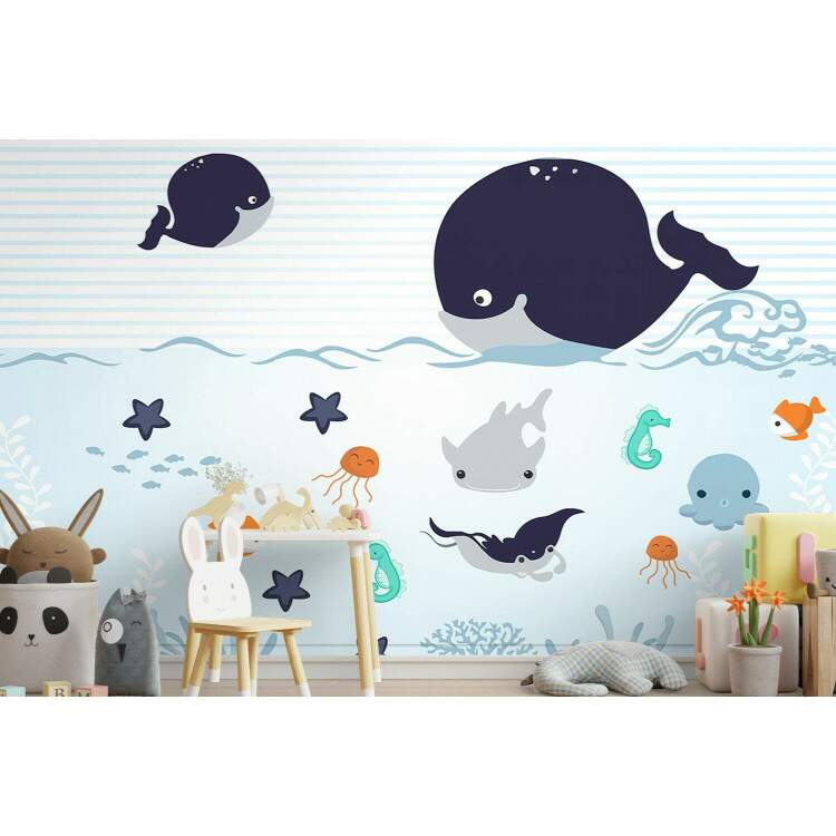 Papel de Parede Desenho de Baleia Fundo do Mar MP