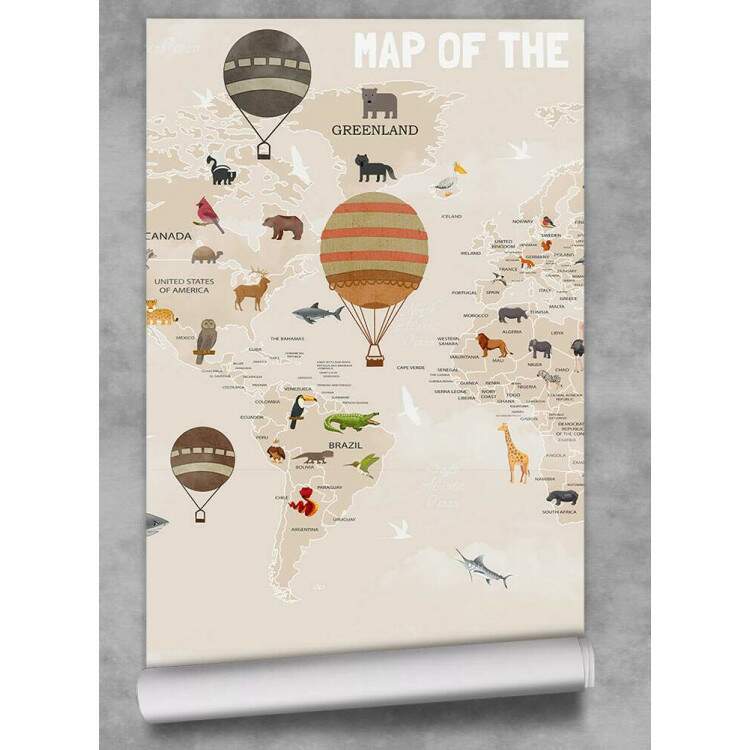 Papel de Parede Mapa-Mundi Bege e Branco MP