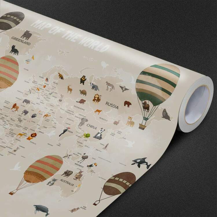 Papel de Parede Mapa-Mundi Bege e Branco MP