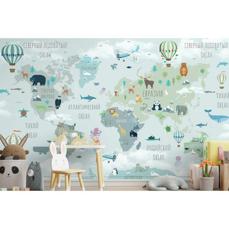 Foto Mural Mapa-Mundi Infantil Tons de Verde