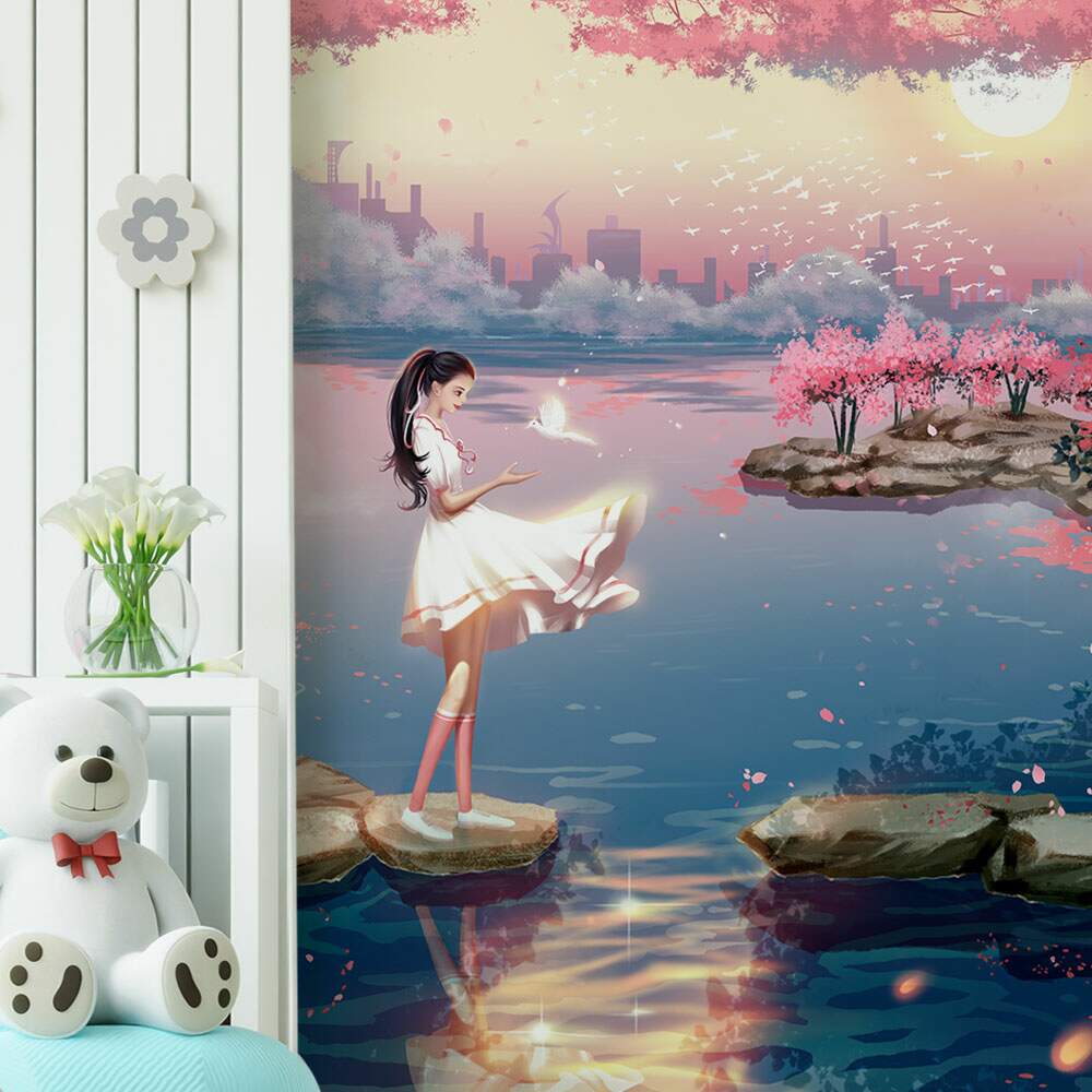 Papel de Parede Menina no Rio com P�r-do-Sol no Fundo MP