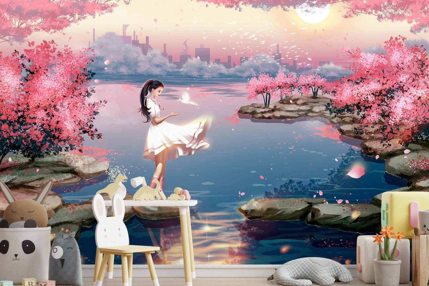 Papel de Parede Menina no Rio com P�r-do-Sol no Fundo MP