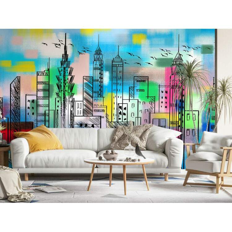 Papel de Parede Paisagem Urbana Cidade Colorida MP