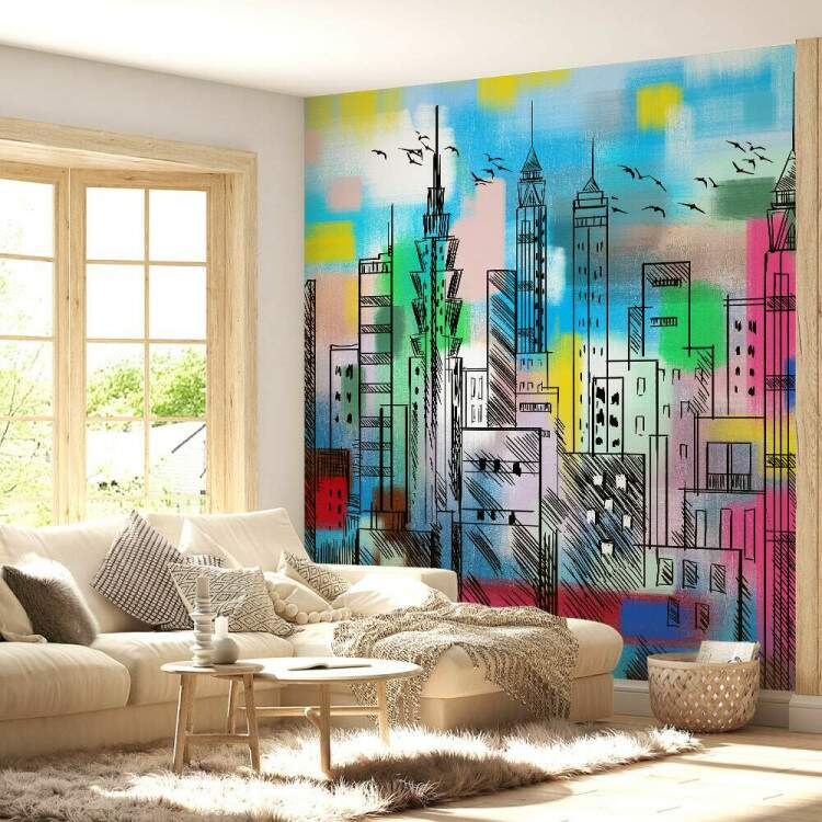 Papel de Parede Paisagem Urbana Cidade Colorida MP