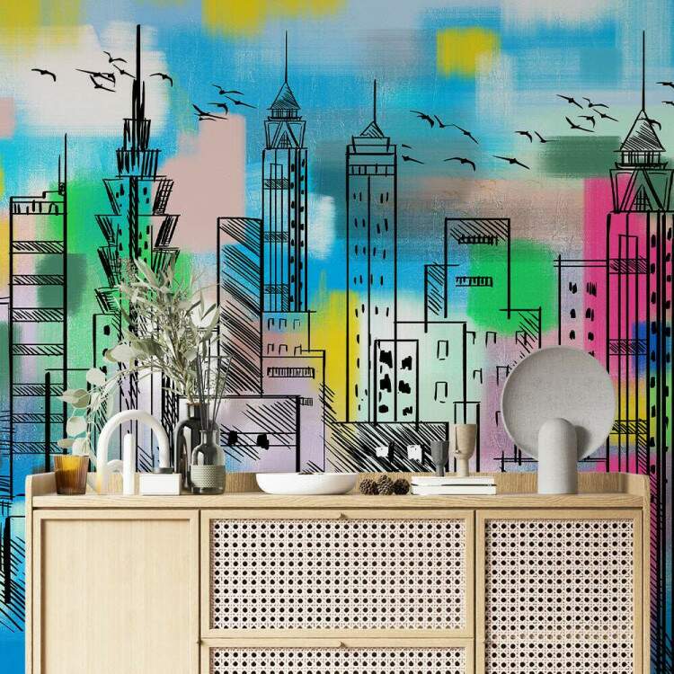 Papel de Parede Paisagem Urbana Cidade Colorida MP