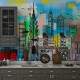 Papel de Parede Paisagem Urbana Cidade Colorida 3D