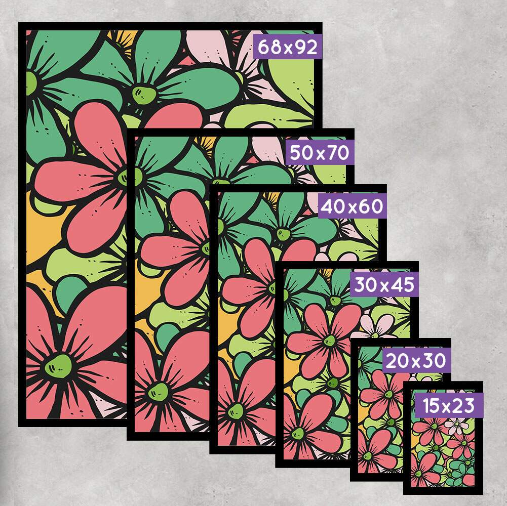 Quadro Decorativo Floral Vermelho Verde e Amarelo