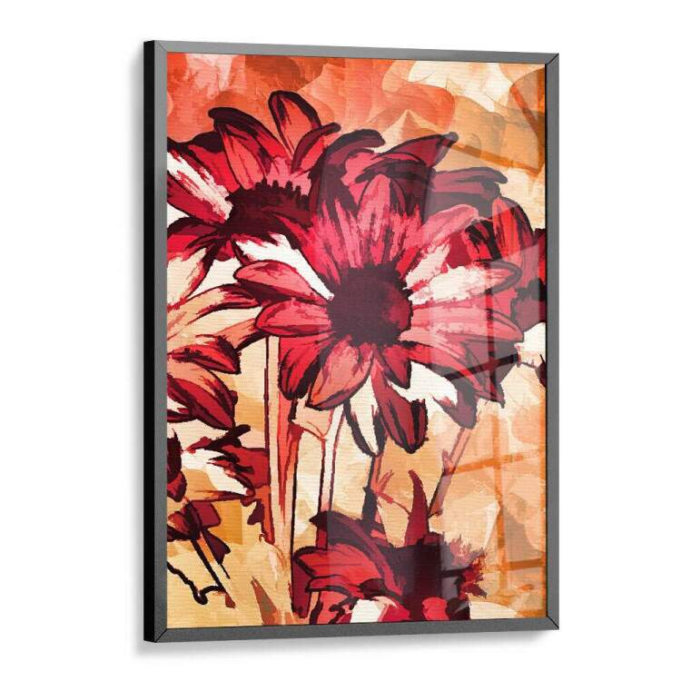 Quadro Decorativo Pintura Floral Vermelha e Laranja