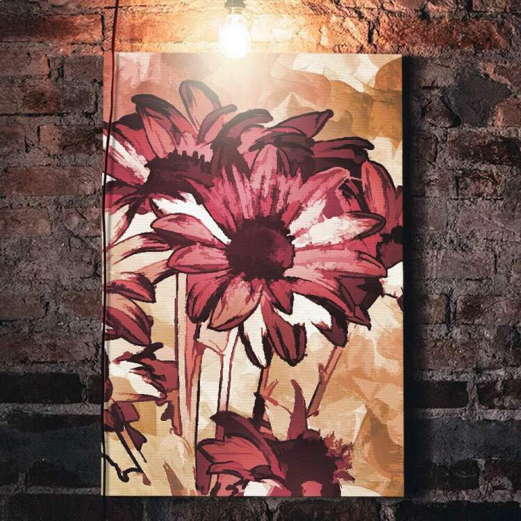 Quadro Decorativo Pintura Floral Vermelha e Laranja