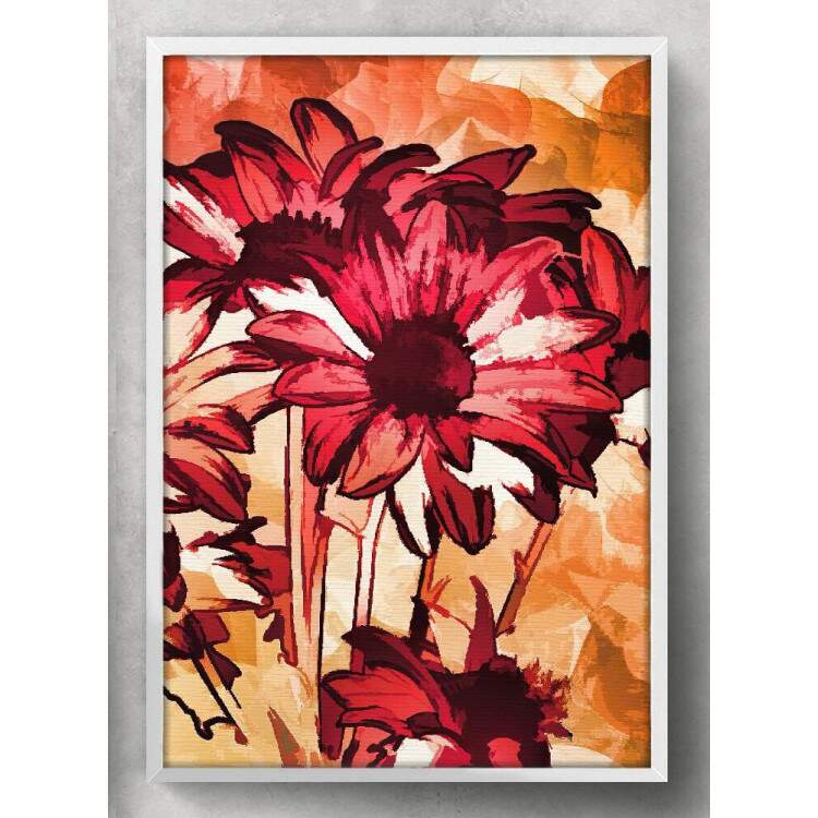 Quadro Decorativo Pintura Floral Vermelha e Laranja