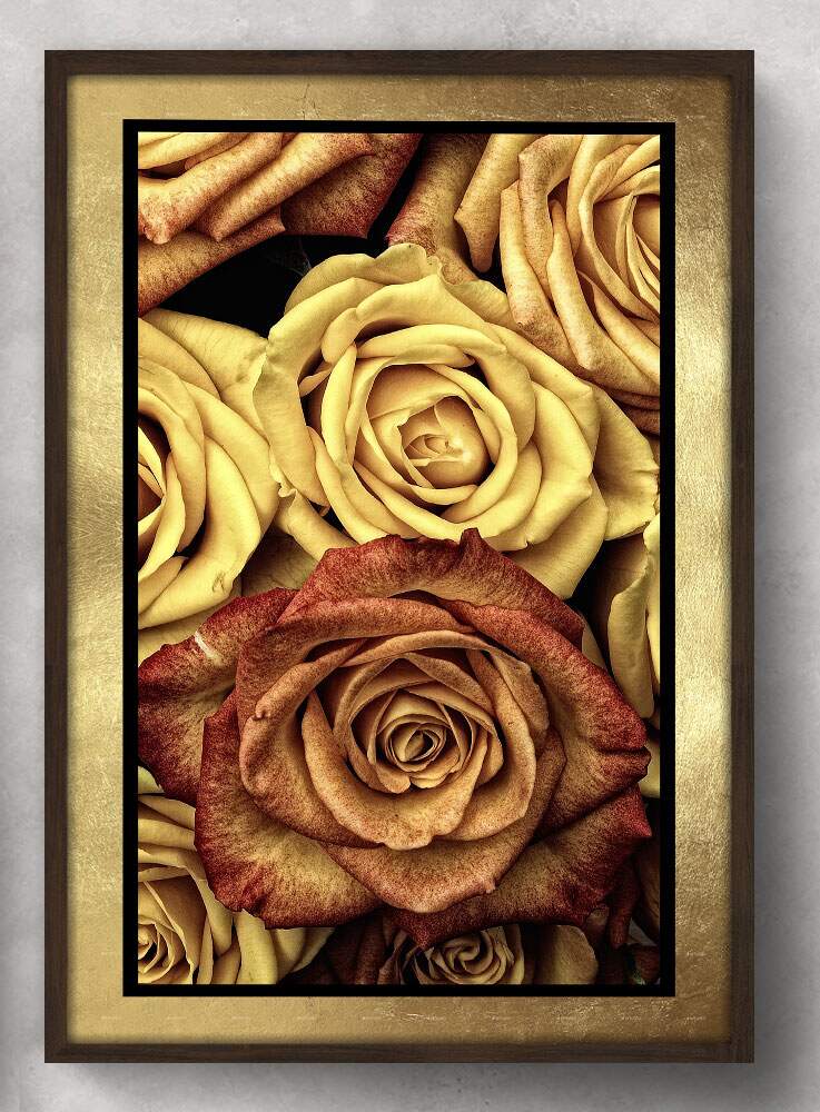 Quadro Decorativo Pintura Floral Dourado