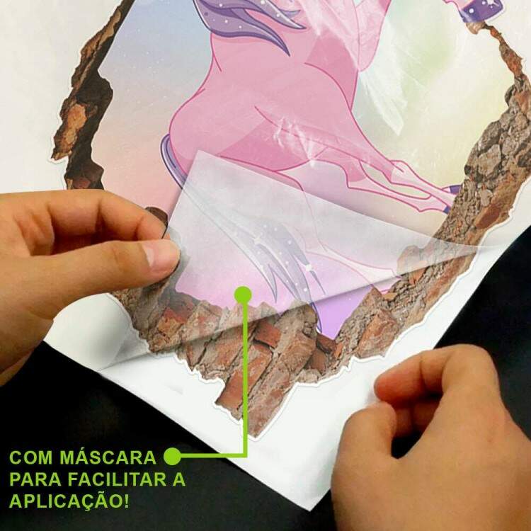 Adesivo de Parede Buraco Unicrnio Rosa e Lils