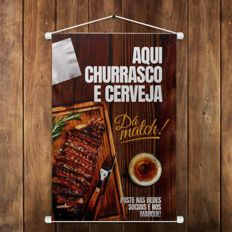 Banner Impresso em Lona Churrasco+Cerveja=Match