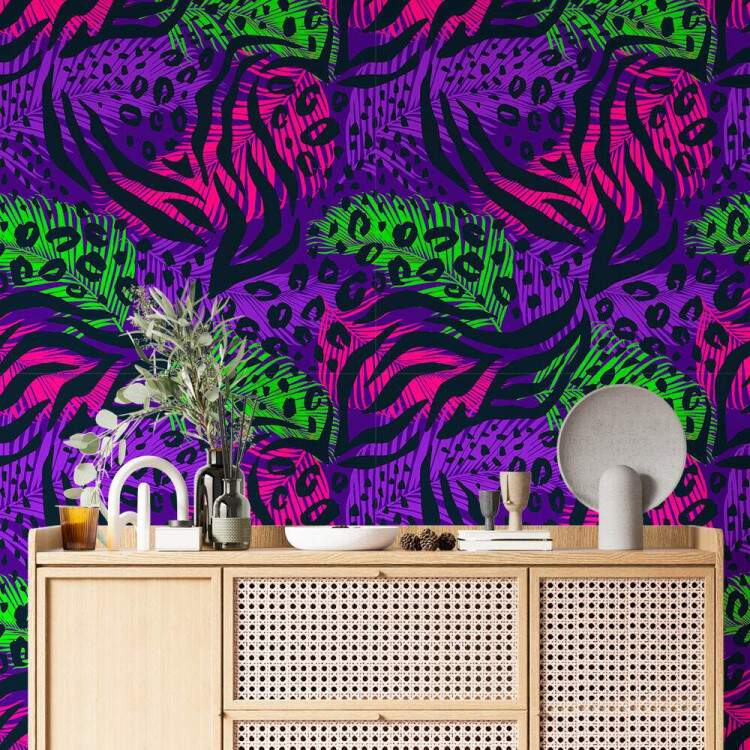 Papel de Parede Animal Print Tropical Cores Florescentes