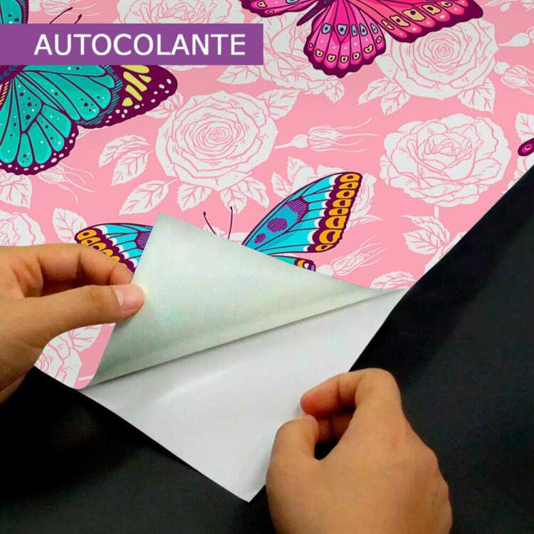 Papel de Parede Borboletas com Rosas Brancas