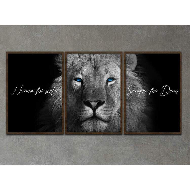 Kit 3 Quadros Decorativos Leo Nunca Foi Sorte, Sempre Foi Deus
