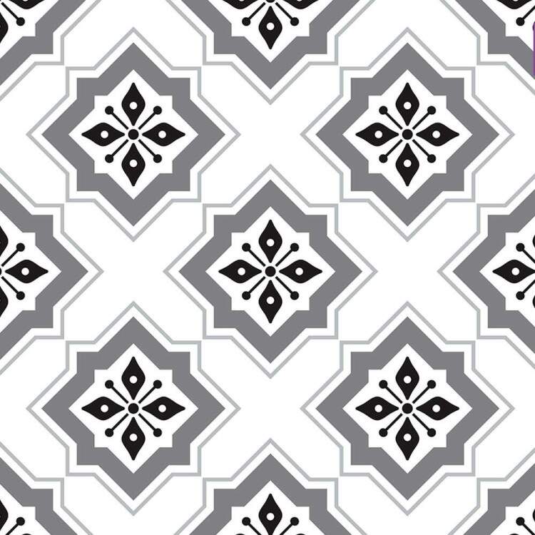 Papel de Parede Estilo Azulejo Branco, Cinza e Preto