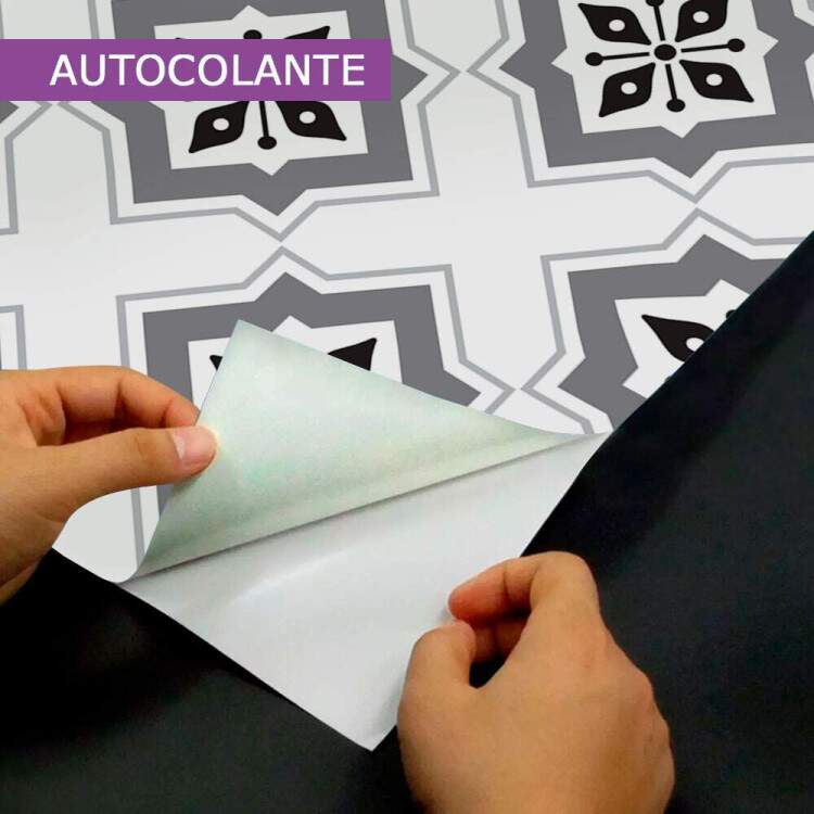 Papel de Parede Estilo Azulejo Branco, Cinza e Preto