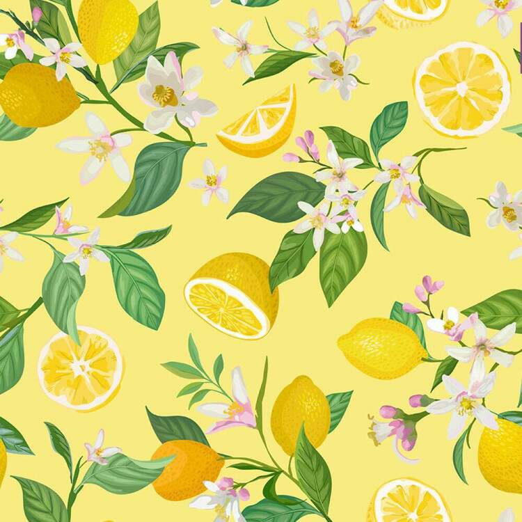 Papel de Parede Cozinha Limo com Flores Fundo Amarelo