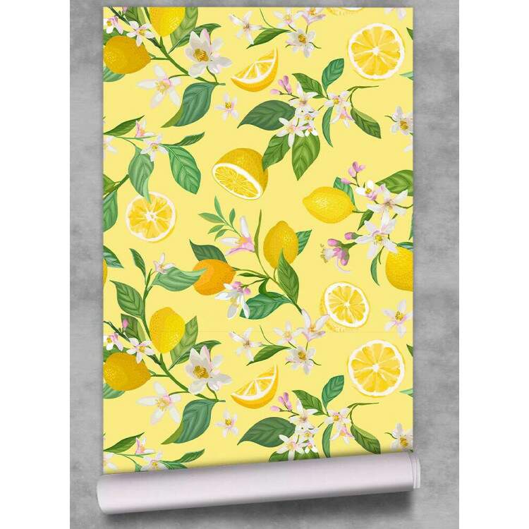 Papel de Parede Cozinha Limo com Flores Fundo Amarelo