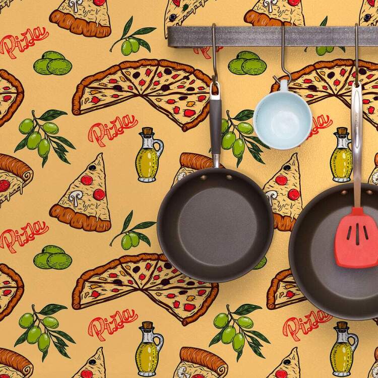 Papel de Parede Cozinha Fast Food Pizza Fundo Amarelo