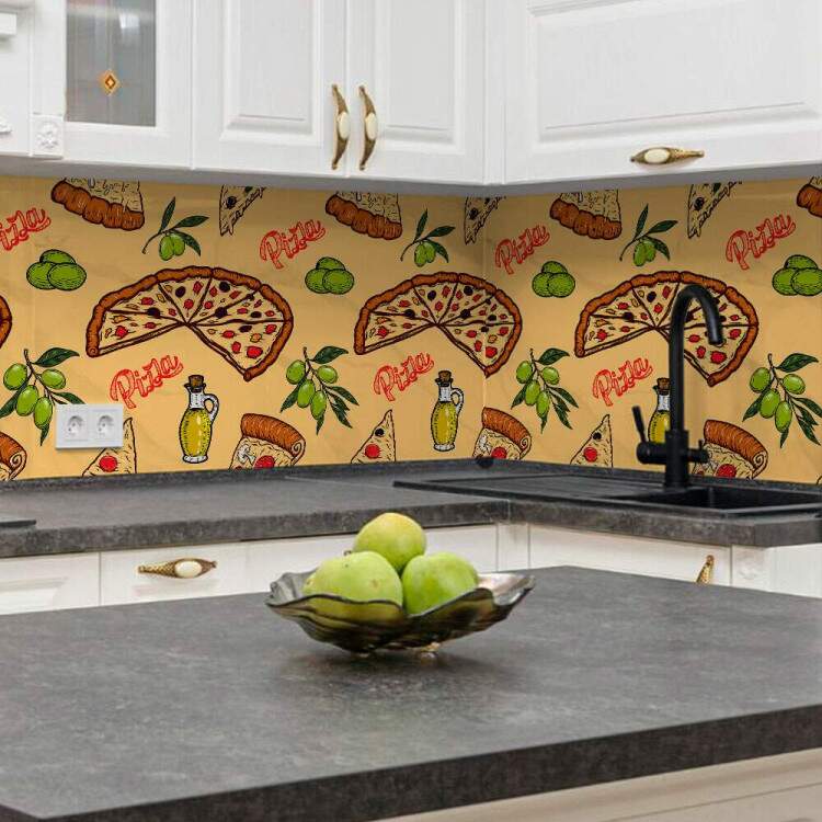 Papel de Parede Cozinha Fast Food Pizza Fundo Amarelo