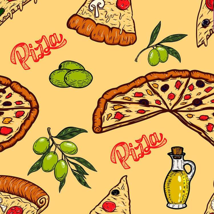Papel de Parede Cozinha Fast Food Pizza Fundo Amarelo
