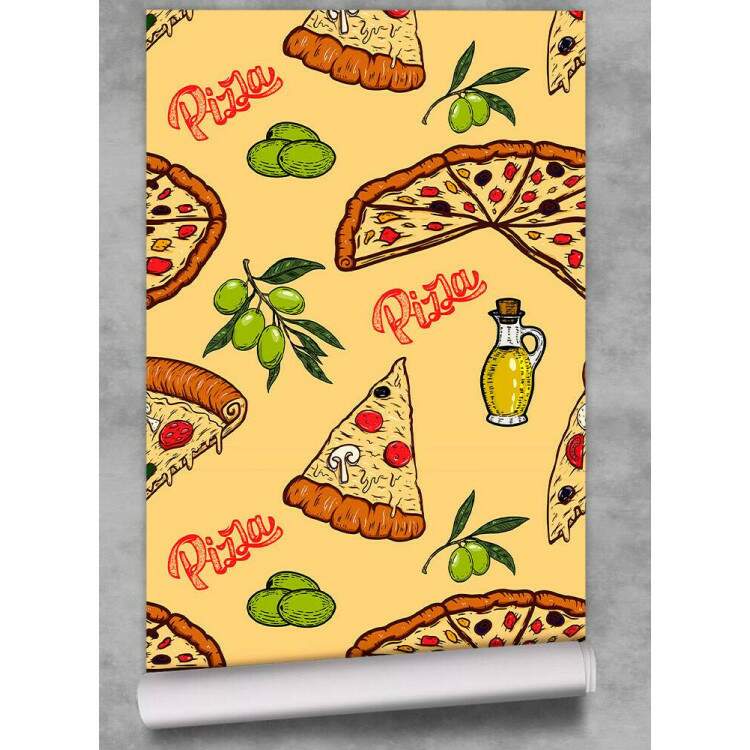 Papel de Parede Cozinha Fast Food Pizza Fundo Amarelo