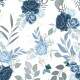 Papel de Parede Floral Rosa Azul com Fundo Escuro
