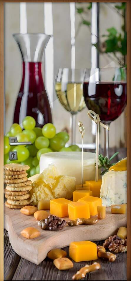 Adesivo Para Porta Copo De Vinho Com Uvas E Queijos
