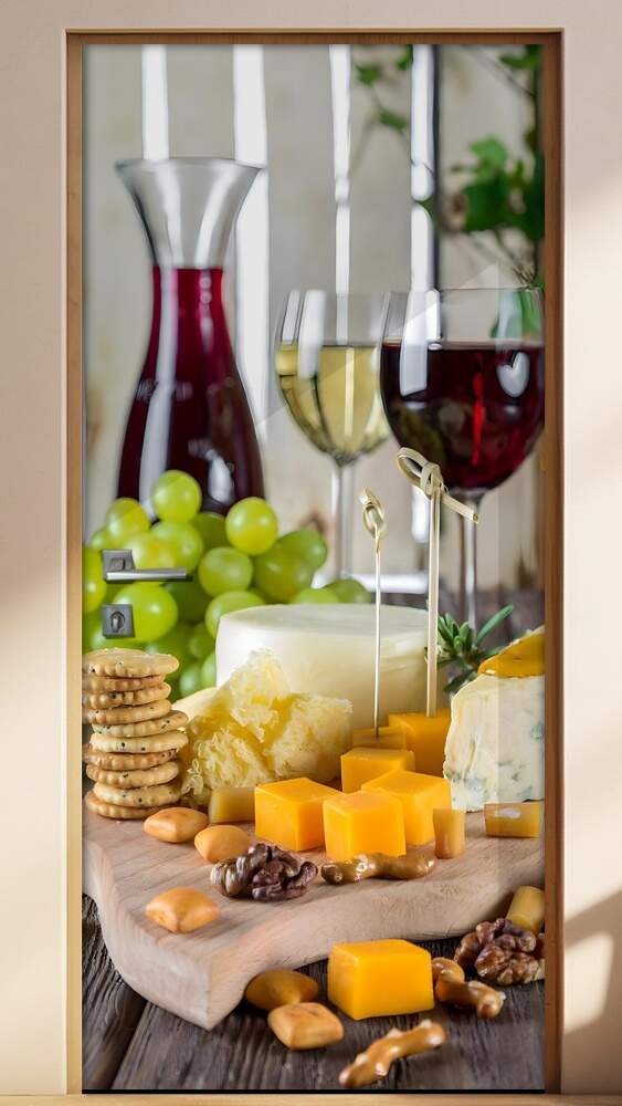 Adesivo Para Porta Copo De Vinho Com Uvas E Queijos