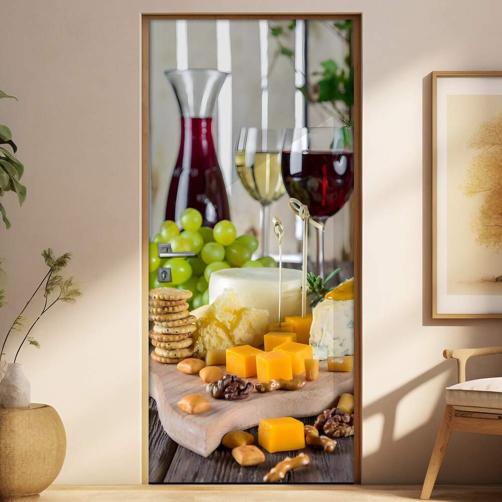 Adesivo Para Porta Copo De Vinho Com Uvas E Queijos