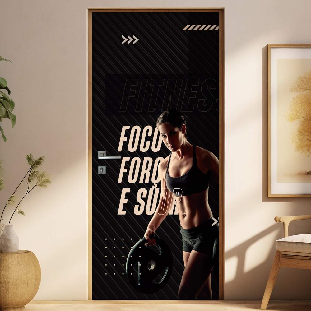 Adesivo Para Porta Para Academia Foco, Fora E Suor