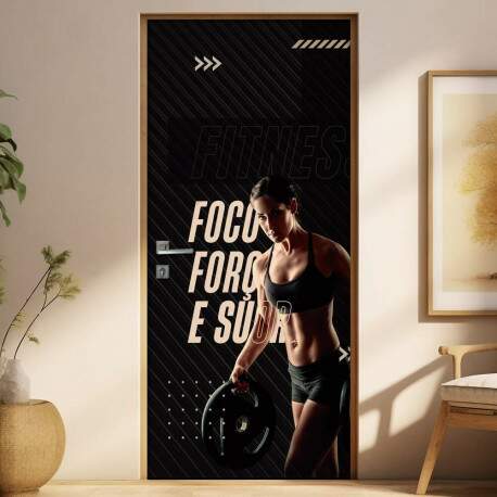 Adesivo Para Porta Para Academia Foco, Fora E Suor