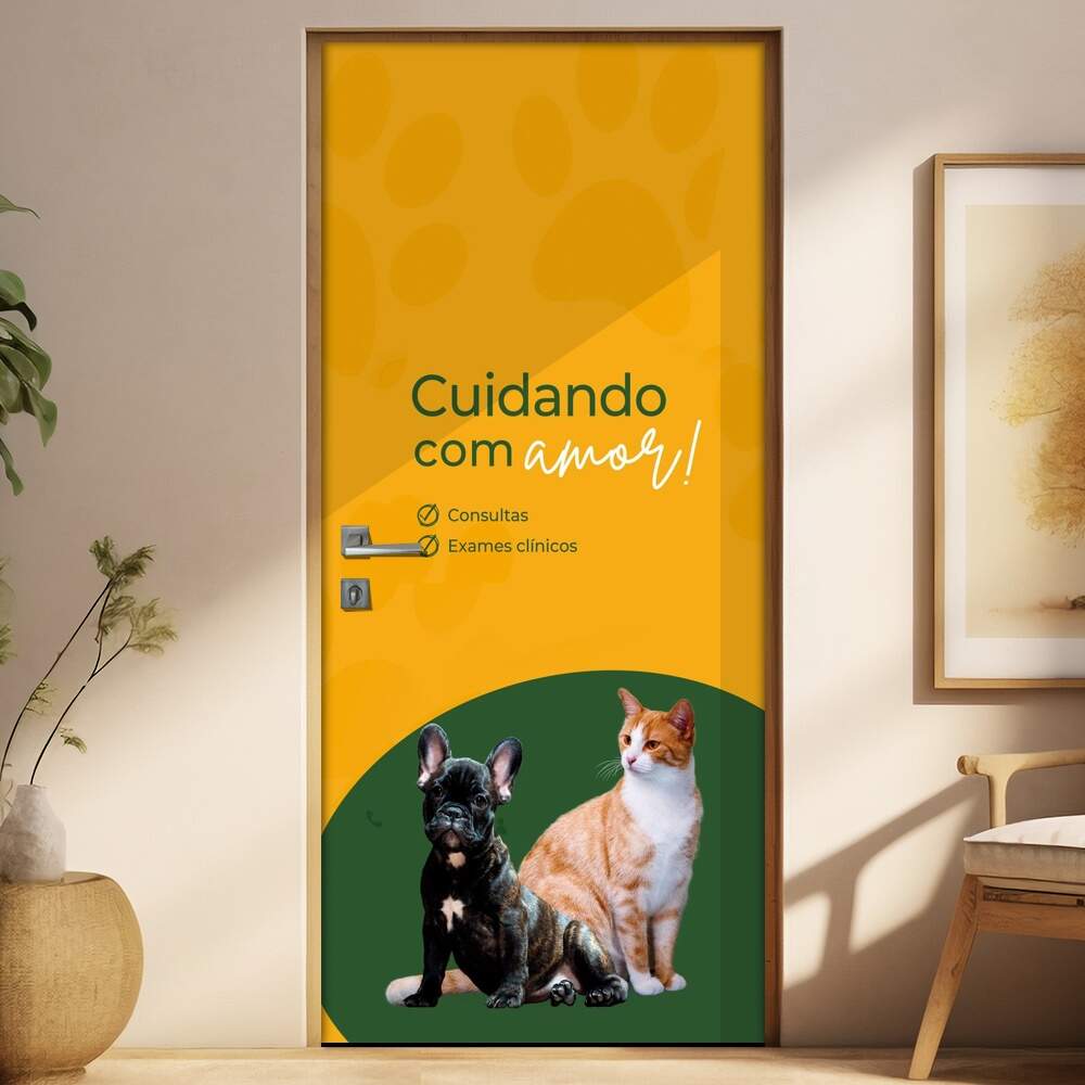 Adesivo Para Porta Para Veterinria Cuidando Com Amor