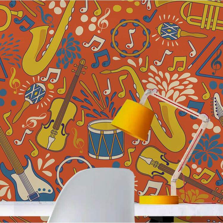 Papel de Parede Instrumentos Msicais com Fundo Laranja